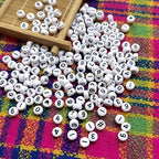 Amaney 500pcs Number Beads 7x4mm 0-9 Heart # White Acrylic Plastic Round Shape Loose Beads - color: White-#, size: 7x4mm