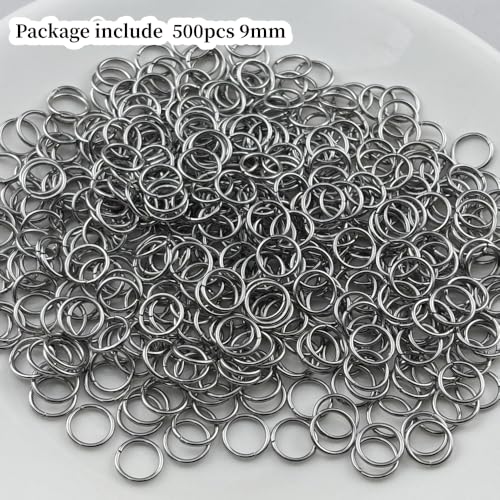 500pcs 9mm Stainless Steel Jump Rings Connector O Rings Accessories for Bracelet Necklace Earrings Lanyard Keychain DIY Craft Jewelry Making Supplies - size: 9mm