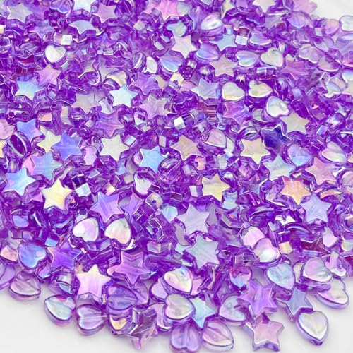 450pcs Acrylic Beads - Crystal Star & Heart Shapes for Jewelry Making - DIY Bracelet, Necklace & Earrings (Purple) - color: Purple