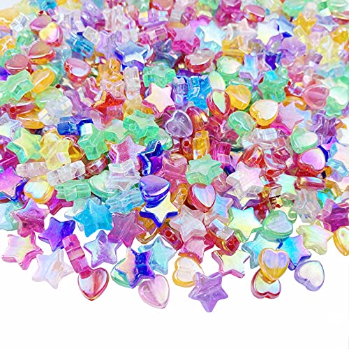 Jmassyang 600 PCS Acrylic Beads Heart Star Shape Charming Clear AB Colors Bead Assortments Colorful Flat Bead-in-Bead Loose Spacer for DIY Necklace Bracelet Jewelry Craft Making, Multicolor - color: Multicolor