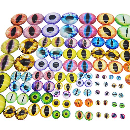 Julie Wang 180PCS Assorted 9Sizes Dragon Eyes Flatback Glass Cabochons for Jewelry Making, Sculpture, DIY Craft Art, Fantasy Model Projects 6mm 8mm 10mm 12mm 15mm 18mm 20mm 25mm 30mm
