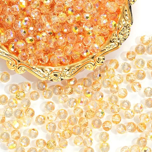 500PCS 6mm Round Crystal Glass Beads Faceted Spacer Beads Bulk for Jewelry Making Bracelets Necklace Earring Pendants Craft (Gold) - color: Gold, size: 6mm