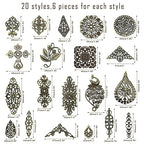 metulip 120Pcs Antique Bronze Filigree Connectors Tibetan Metal Filigree Charms Pendants Links Vintage Filigree Embellishments for Craft DIY Earrings Hairpin Necklace Jewelry Making