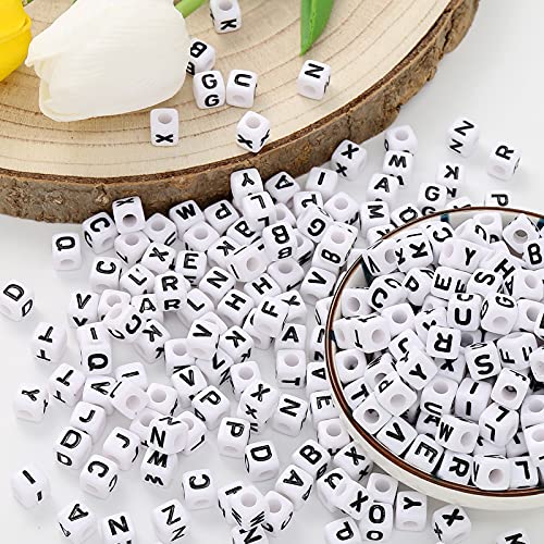 8mm Black and White Acrylic Square Letter Beads White Cube Alphabet Beads Black Letter A-Z Mixed Plastic Shape Loose Beads Mini Size Pony Seed Beads for Making Jewelry, Necklaces - color: white-black(8mm)