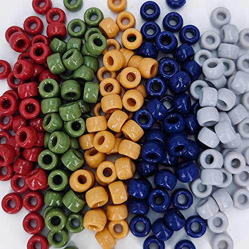 MIIIM 1000PCS 6x9mm Earth Tone Pony Beads Bulk, 5 Styles Kandi Beads for Bracelets Making Kit, Hair Braids Crafts for Jewelry Making (Earth) - color: Earth