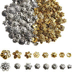 FEBSNOW About 160Pcs Spacer Beads Caps, Bali Style Mixed Tibetan Silver and Antique Gold Flower Bead Caps for Bracelet Necklace Earrings Jewelry Making Supplies - color: antique gold and tibetan silver