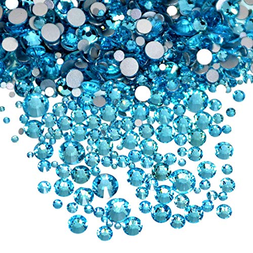 AD Beads 1440 Pieces Mixed Size Glue on Quality Glass Flatback Rhinestones Round Crystal Gems (05 Aquamarine) - color: Aquamarine 05