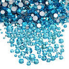 AD Beads 1440 Pieces Mixed Size Glue on Quality Glass Flatback Rhinestones Round Crystal Gems (05 Aquamarine) - color: Aquamarine 05