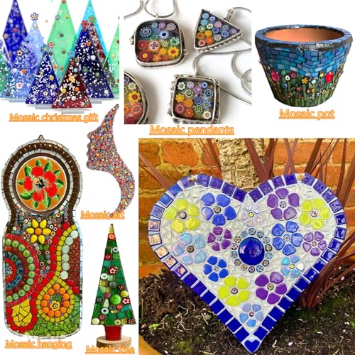Youway Style Millefiori Glass Mosaic Tiles for Crafts, Broken Mosaic Glass Pieces for DIY Crafts Kits,Mosaic Jewelry Decor