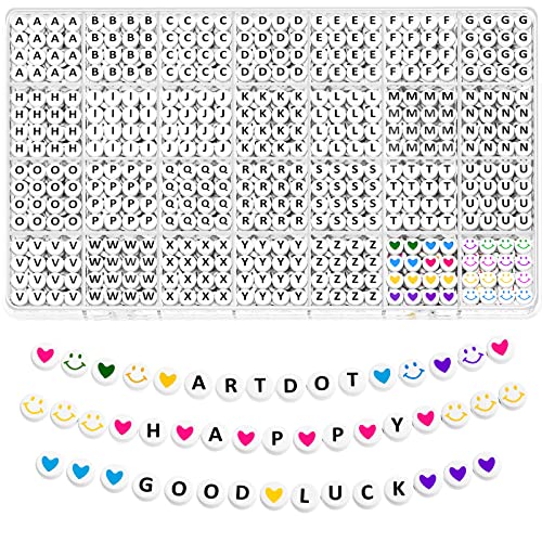 ARTDOT 1400 PCS Letter Beads for Jewelry Making Kit, 28 Styles Alphabet Beads for Friendship Bracelets Assorted Preppy Beads with Storage Case - color: Black Letter White Bead