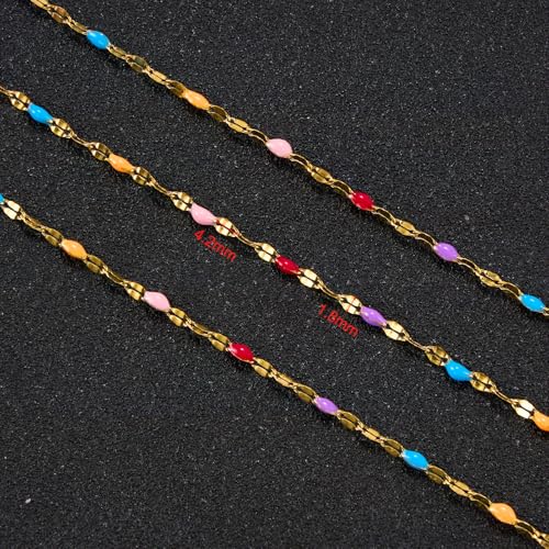 UMAOKANG 16.4 Feet Colorful Enamel Chains for Jewelry Making Gold Plated Stainless Steel Thin Chain Necklace Bracelet DIY Supplies - color: Gold-Purple Colorful