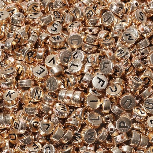 LAIDANLA 1500PCS Acrylic Letter Beads Alphabet Black Letters Rose Gold Round Bead 7×4mm for Jewelry Bracelets Necklaces Key Chains Making - color: K-Black Letter Rose Gold Beads