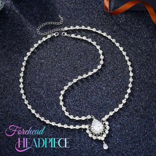 Catery Head Chain Jewelry Boho Gold Rhinetsone Headpiece Indian Accessories for Women - color: A Silver