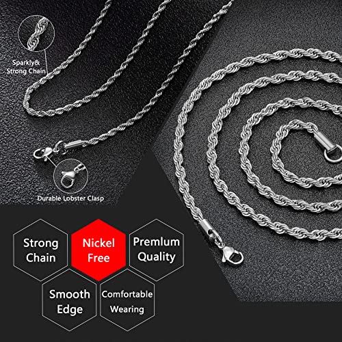 Twist Chain Necklace - Stainless Steel Rope Jewelry for Men & Women - size: 24 Inches, style: 2.5 mm Wide