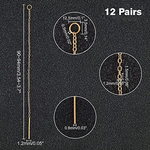 UNICRAFTALE 24pcs About 90mm Golden Ear Threads Hypoallergenic Stainless Steel Ear Threads Earring Threader with Loop for Jewelry Earring Making 0.8mm Pin - color: Golden, size: 90mm