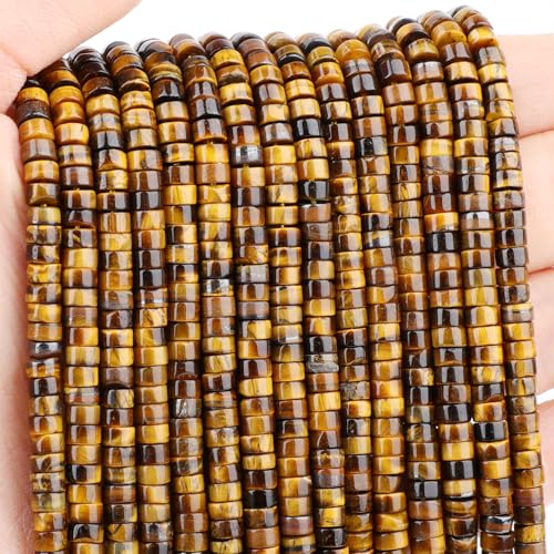 Natural Yellow Tiger's Eye Heishi Spacer Beads Loose Semi Precious Flat Round Gemstone Disc Shape Stone for Beading Jewelry Making 4x2mm 15.5" - color: Yellow Tiger's Eye