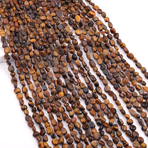 Natural Stone Beads 6-8mm Tiger Eye Oval Irregular Freeform Tumbled Loose Gemstone Beads for Jewelry Making 15 Inch Strand 50-55 Pcs - color: Tiger's Eye-1 strand15”-approx. 55 beads