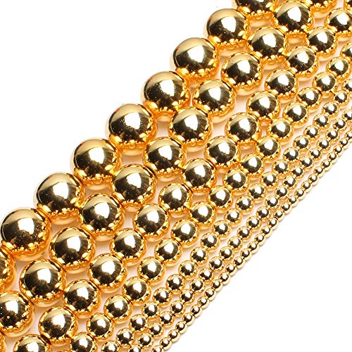 Song Xi 18K Gold Hematite Beads Round Loose Beads for Jewelry Making DIY Bracelets and Necklaces 10mm/38pcs - color: 18k gold, size: 10mm