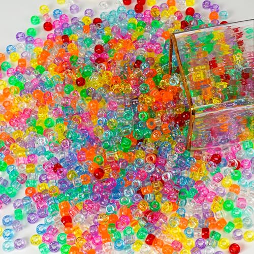 Transparent Pony Beads 1000+pcs Mix Color Plastic Bead, Crystal Beads Bulk, Kandi Bead Refill for Crafts - color: Crystal Clear