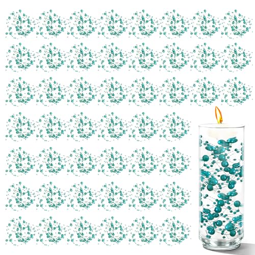 50 PCS Artificial Floating Beads for Centerpieces Vases, Blue Green 8+3mm String Beads for Wedding Party Faux Pearl String for Decorating, String Pearls for Crafts Vase Filler - color: Blue Green, size: 8+3mm(50pcs)