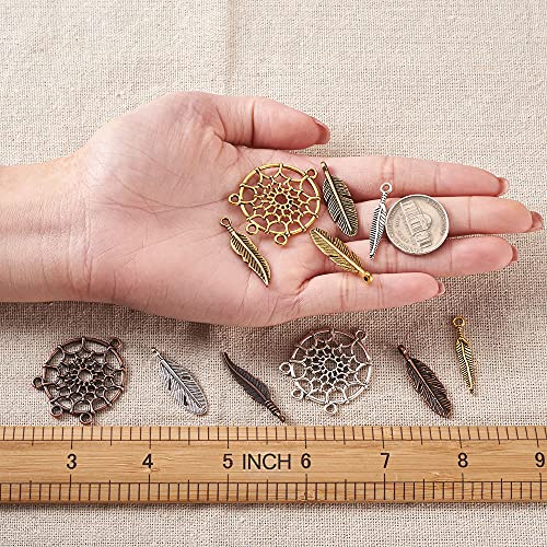 96pcs Alloy Dreamcatcher Pendant Charms Tibetan Antique Color Metal Woven Net Chandelier Components Links Feather Arrow Dangle Charms for DIY Bracelet Necklace Jewelry Crafts Making Hole: 1.6-3mm - color: 4 Colors, Dream Catcher