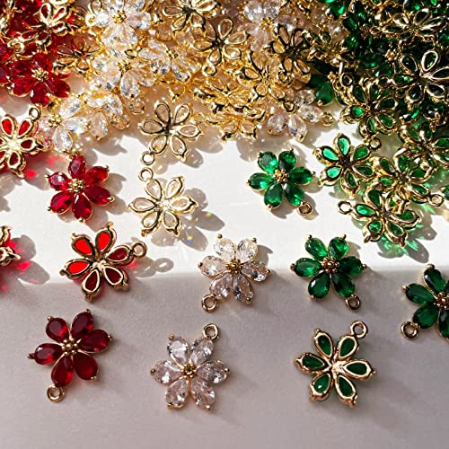 Crystal Zirconia Gold Plated Brass Charms for Jewelry Making Bracelet Necklace Earring Pendant Craft Supplies DIY Accessories - color: FlowerA-Green-6Pcs