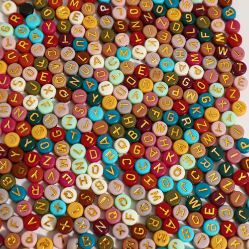 1200pcs 4×7mm Alphabet Beads Colorful Round Acrylic Gold Letter Beads, for Bracelets and Jewelry Making - color: style 20, size: 4×7mm(Round)