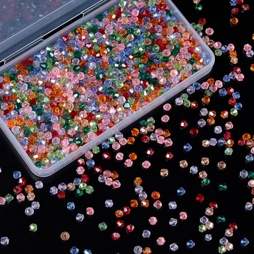 1100PCS 4mm Bicone Crystal Glass Beads for Jewelry Making, Sparkling Mini Beads for Suncatchers, DIY Bracelets & Craft Projects (Multicolored) - color: multicolored, size: 4MM 1100 Pcs