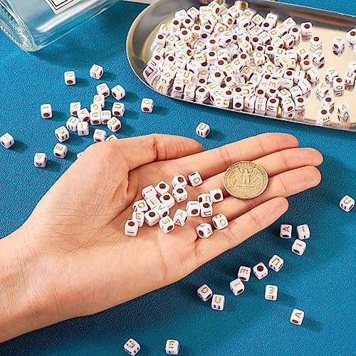 FASHEWELRY 500Pcs Acrylic Cube Vowel Letter Beads Gold Letter Beads 6mm Square A/E/I/O/U Initial Alphabet Beads Friendship Bracelet Letter Beads for Jewelry Making - color: 00-A/E/I/O/U-Gold, size: 6x6x6mm