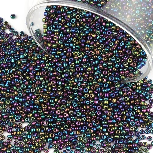 Size 2 mm 11/0 Glass Seed Beads, 10100 Pcs Small Mini Spacer Loose Pony Beads for Jewelry Making and DIY Crafts (Metallic Iris Black) - color: Metallic Iris Black, size: Small