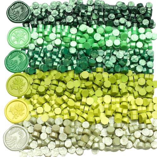 600pcs Green Wax Seal Beads,6 Assorted Sealing Beads Ideal for Wax Seal Stamp Wedding Letter Envelope Decor Wine Bottle Sealing Decoration (Green Series) - color: Green
