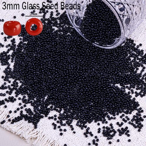 5000pcs Glass Seed Beads, 3mm 8/0 Small Individual Color Seed Beads Mini Pony Bulk for DIY Bracelet Necklaces Wrist Jewelry Making, Black - color: Black