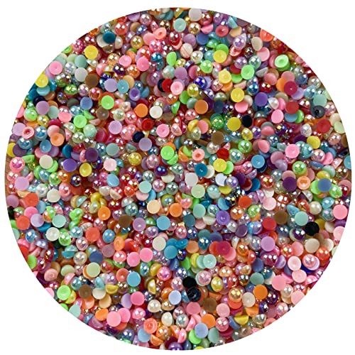 2000pcs 3mm Half Pearl for Crafts Flatback Round Half Pearl Beads for Jewelry Making Nail Art Scrapbook Craft Wedding Dress Decoration(Mix AB Colors) - color: Mix AB Colors, size: 3mm