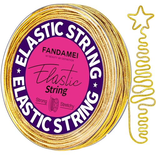 FANDAMEI 1.2mm Metallic Elastic String, Gold Stretch Cord for Craft Gift Jewelry Making, Elastic Cords Ribbon for Hair Braids, Elastic String for Bracelets, Beading Cord Stretchy Christmas Crafts DIY - style: A-Gold