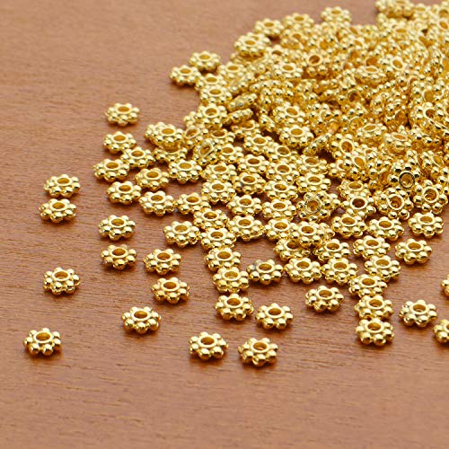BronaGrand 500pcs Metal Daisy Spacer Beads 4mm for DIY Jewelry Making (Gold) - color: Gold