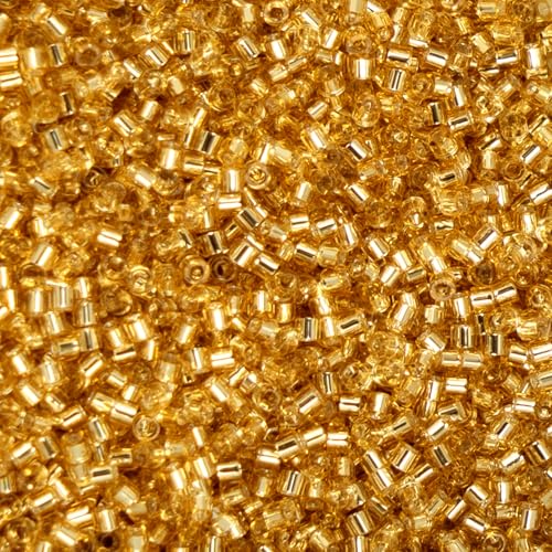 John Bead 25g Cylin Beads Gold Silver Lined 11/0 Glass Cylindrical Seed Beads for Jewelry Bracelets Necklaces Earrings Making Embroidery - color: Gold Silver Lined