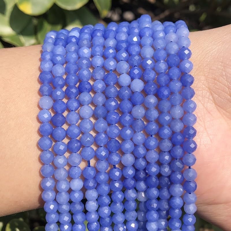 3mm 120pcs Natural Blue Aventurine Stone Beads, Songxi Small Faceted Round Loose Gemstone for Jewelry Making, DIY Art and Craft, Bracelet Necklace (1 Strand) - color: Blue Aventurine, size: 2.8-3.3mm