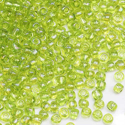 Green Transparent Colorful Beads Size 6/0 Crafts Glass Seed Beads 4mm for Jewelry Making (Total About 100g About 1200pcs) - color: Green Transparent Colorful