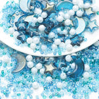 Mixed Star Moon Crystal Glass Beads Seedbeads Loose Round Pearl Beads for Jewelry Making Craft Bracelets Necklaces Earrings DIY Crafts Projects Sky Blue Glass Spacer Bead Kits for Crafts - color: Sky Blue