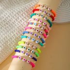 COLORFUL BLING 5-12Pcs Bohemian Love Heart Bead Bracelets for Women Vinyl Disc Heishi Surfer Stackable Stretch Bracelet Summer Beach Boho Jewelry - color: 12pcs mix heart