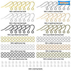 1800Pcs 6 Colors Earring Hooks Set for Jewelry Making,French Hook Earrings Findings Hypoallergenic Ear Wires Fish Hooks with Jump Rings and Earring Backs for DIY Earrings Making Supplies Kit - color: 1800Pcs Gold,Silver,K Gold,White K,Ancient Cyan,Gun Bla