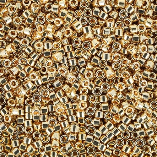 Miyuki Delica Seed Beads – Size 11/0 (1.6 mm), DB0034, Light 24K Gold Plated, 7.2 g, Approx. 1440 Beads, Made in Japan - color: DB0034 - Light 24K Gold Plated