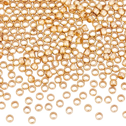 Beebeecraft 300Pcs Round Crimp Beads 14K Gold Filled Brass Tiny 1.5x1mm Non-Tarnish Rondelle Positioning Stopper Crimp Spacer Beads for Jewelry Making Bracelet Necklace Supplies - size: 1.5mm