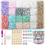 MIIIM Pastel Clay Beads Kit for Bracelets Making, Heishi Beads, Clay Charms and Gold Spacer for Jewelry Making, Friendship Bracelet Kit for Crafts, Concert, Raves, Gifts - color: Pastel