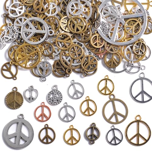 stino Metal Charms for Jewelry Making 100gram, Bulk Tibetan Silver & Gold Plated Trinkets for Earring Necklace Jewelry Making and Findings - color: Peace Plane Mixed Color