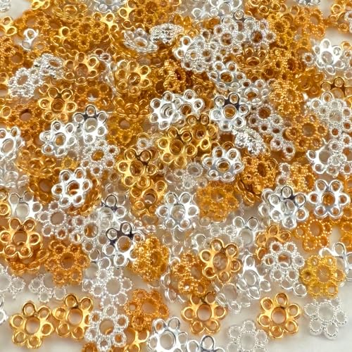 300pcs 6mm Flower Shape Metal Bead Caps Mini Alloy Spacer Beads Caps Accessories for DIY Craft Jewelry Making Bracelet Necklace Earring(Gold and Silver) - color: Gold and Silver, size: 6MM