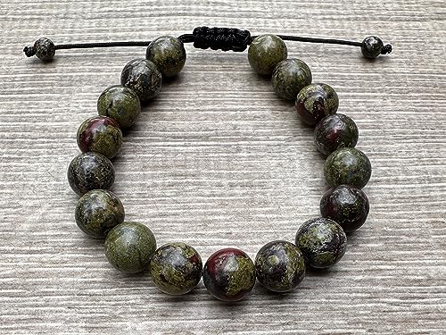 GAF TREASURES Grade A ++ Gemstone Round Bead Adjustable Bracelet 10mm, Genuine Crystal Bead Bracelet, Gift for Men & Women - color: Dragon Blood Jasper