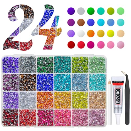 qiipii 6600Pcs 24 Color 5mm Crystal Resin Rhinestones w B7000 Jewelry Glue for Bedazzling Crafting Flatback Stones Colorful Crystals Gems Diamonds Charms for Nails Eyes Face Makeup Tumblers DIY Crafts - color: Crystal Rhinestones, size: 5mm