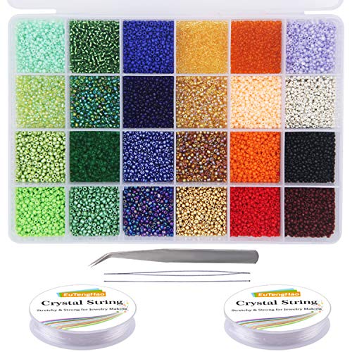EuTengHao 14400pcs Glass Seed Beads Small Craft Beads for DIY Bracelet Necklaces Crafting Jewelry Making Supplies with Two 0.5mm Clear Bracelet String (600Pcs Per Color, 24 Colors) - color: Light Color