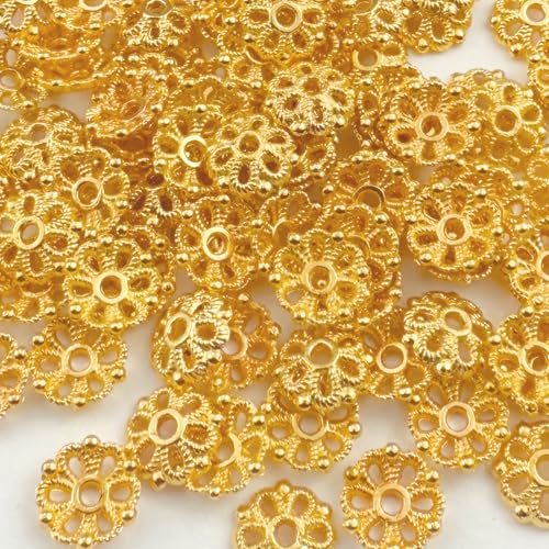 100pcs 8mm Flower Shape Metal Bead Caps Mini Alloy Spacer Beads Caps Accessories for DIY Craft Jewelry Making Bracelet Necklace Earring(Gold) - color: Gold, size: 8MM